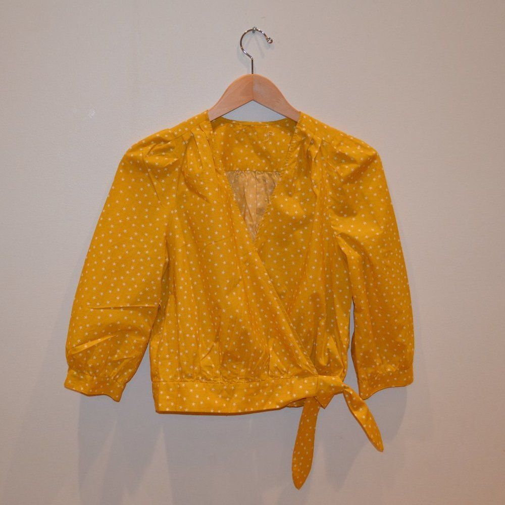 Madewell Size S Cross Over Wrap Cropped Tie Star Blouse